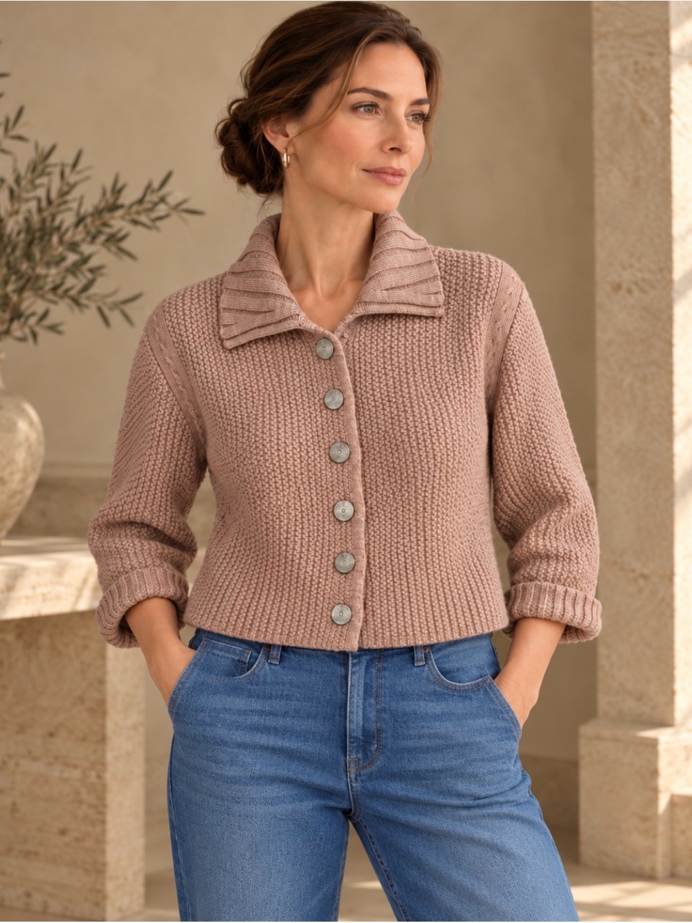 ESCADA Cashmere Silk Knit Cardigan Jacket Oatmeal Size 36 US 6 Small